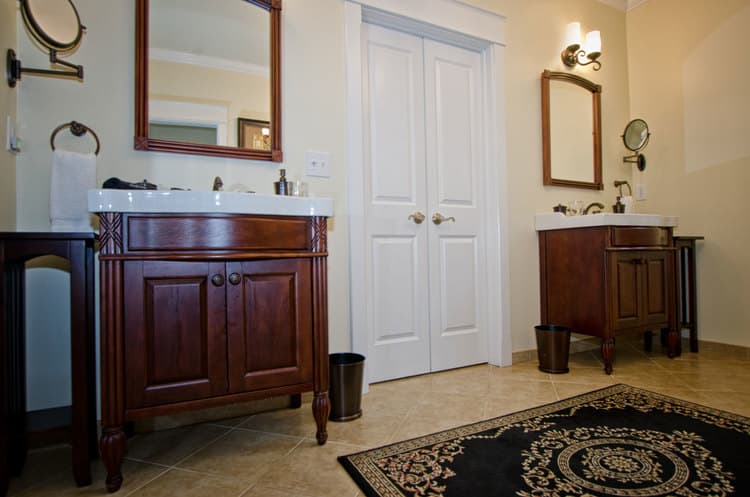 two separate sink/counter areas in bathroom