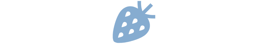 Light blue strawberry with dotted seeds and a leafy stem.