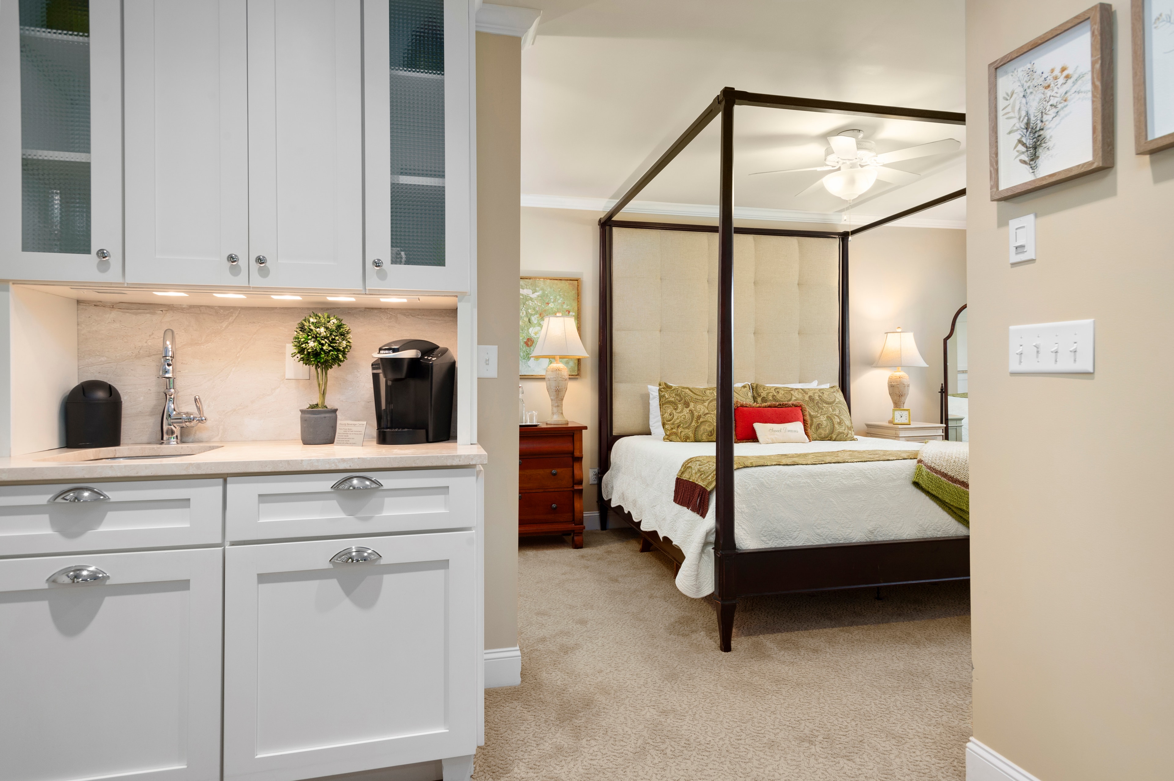 Luxurious kitchenette and canopy bed