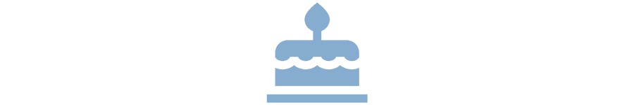 A simple blue birthday cake icon with a candle.
